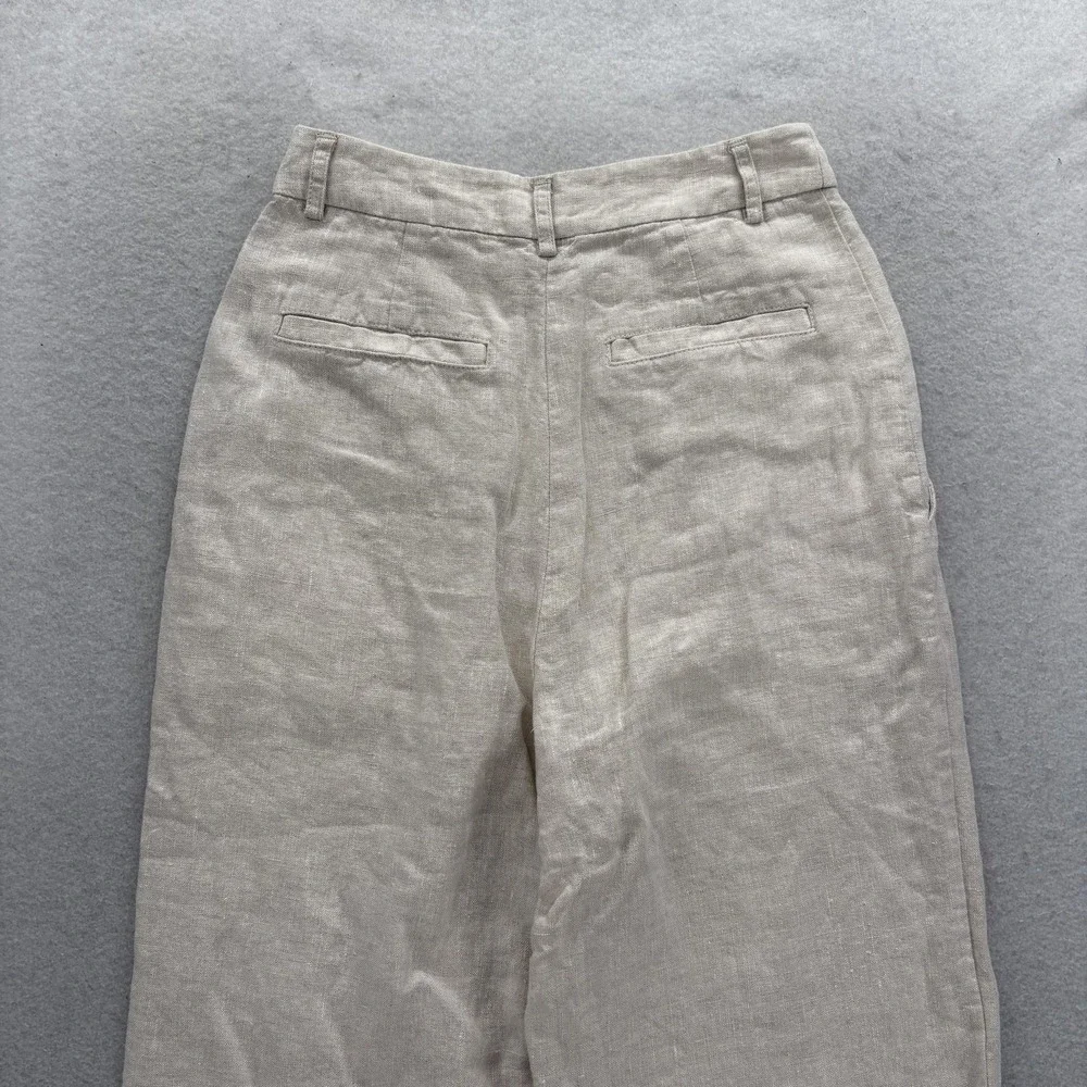 Reformation Alex Linen Pleated Pants Womens 2P Beige Relaxed Mid Rise Summer